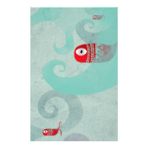 Whale red elegance sea waves embossed finish personalized stationery