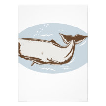 Whale Retro Woodcut Custom Invites
