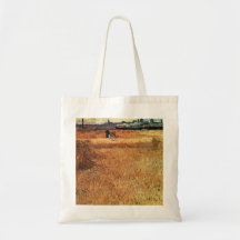 Wheat field with a view of Arles by van Gogh Canvas Bags