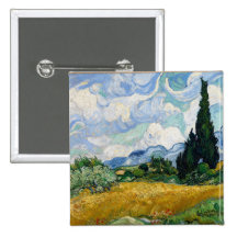 Wheat Field with Cypresses Button