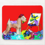 Wheaten Terrier Artist  (Red Bkgd) mousepads