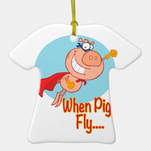 when pigs fly super hero flying piggy pig cartoon christmas tree ornament