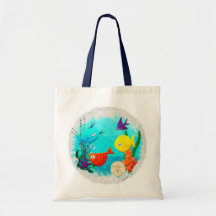 Whimsey Aquarium Cartoon Fish Childs to Teens Canvas Bag