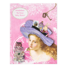 Whimsical Alice in Wonderland Collage Baby Shower Custom Announcements