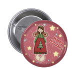 Whimsical angel with Christmas tree Button