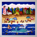 Whimsical Beach Cape Cod Whale Folk Art Poster posters