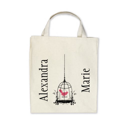Whimsical Bird Cage Reuseable Organic Shopping Bag