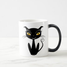 Whimsical Black Cat Coffee Mugs