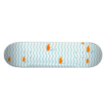 Whimsical Blue chevron with gold fish Skate Boards