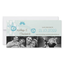 Whimsical Blue Owls Save The Date Announcement Customised Photo Card