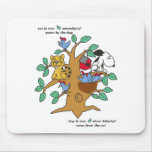 Whimsical cat and dog in tree mouse mats