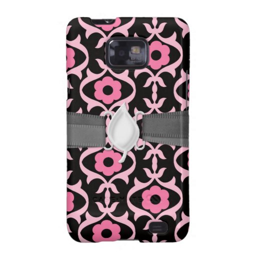 whimsical chic pink flower damask on black samsung galaxy s covers