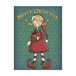 Whimsical Christmas Elf Design Postcard