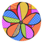 Whimsical Cubism Flower Round Stickers with Backgr