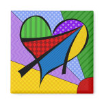 Whimsical Cubism Heart Magnet with Background