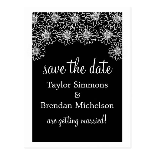 Whimsical Daisies Save the Date Postcard, Black