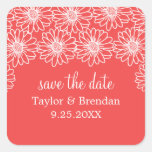 Whimsical Daisies Save the Date Stickers, Red