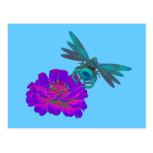Whimsical Dragonfly On Flower Funny Postcard