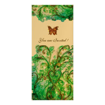 WHIMSICAL FLOURISHES bright blue green gold Personalized Invitations