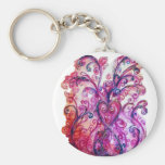 WHIMSICAL FLOURISHES bright pink purple white Keychain