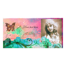 WHIMSICAL FLOURISHES bright red ,pink green blue Customized Photo Card