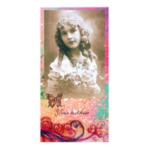 WHIMSICAL FLOURISHES bright red ,pink green Custom Photo Card