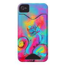 WHIMSICAL FLOWERS  pink yellow blue Id Iphone 4 Case