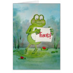 Whimsical Frog with Thanks Thank You Sign Funny Greeting Cards
