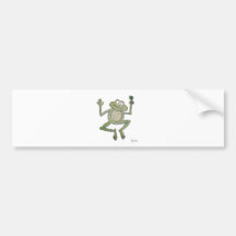 Whimsical Lucky Jumping Happy Frog Clover Patrick Bumper Sticker