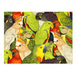 Whimsical Nature Green Parrots Birds Pattern Postcards