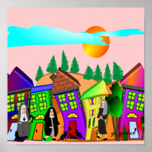 Whimsical Nuns Art "The Gathering" Poster