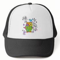 Whimsical Owl Illustration Trucker Hat