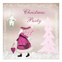 Whimsical Pink Retro Santa Christmas Party Invites