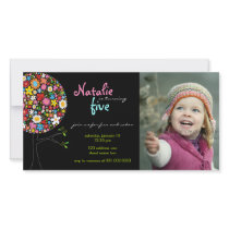 Whimsical Spring Flowers Pop Tree Kid Birthday Photo Card Template