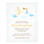 Whimsical stork boys blue baby shower invitation