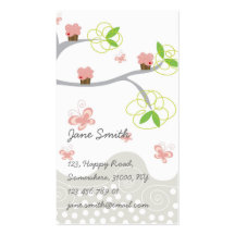 Whimsical Sweet Pink Cupcakes on Tree Butterfly Business Card Templates