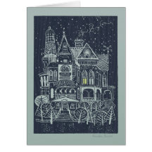 Whimsical Victorian House Christmas Card