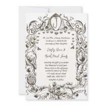 Whimsical Vintage Bee & Bee Hive Scrolled Flowers Personalised Invite