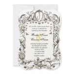 Whimsical Vintage Bee & Bee Hive Scrolled Flowers invitations