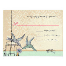Whimsical Vintage Bird Cage Wedding RSVP Personalized Invitation