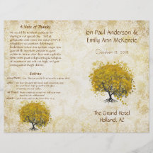 Whimsical Yellow Heart Leaf Tree Wedding Program Personalised Flyer