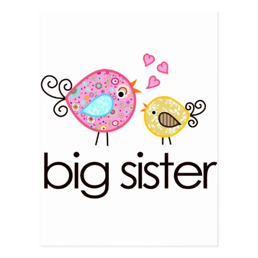 Whimsy Birds Big Sister T-shirt Announcement Post Cards