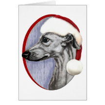 Whippet Christmas Black Santa Card