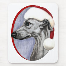 Whippet Christmas Black Santa Mouse Pads
