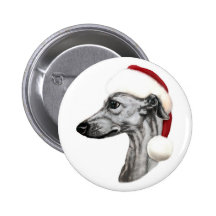 Whippet Christmas Black Santa Pin