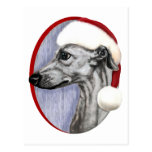 Whippet Christmas Black Santa Postcard