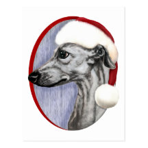 Whippet Christmas Black Santa Postcard