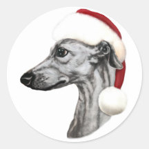 Whippet Christmas Black Santa Round Stickers