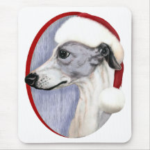 Whippet Christmas Blue & White Santa Mouse Pad