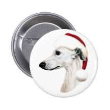 Whippet Christmas White Santa Pin